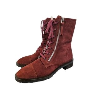 NEW! Stuart Weitzman Ande Double Zip Suede Burgundy Leather Lace Up Boot